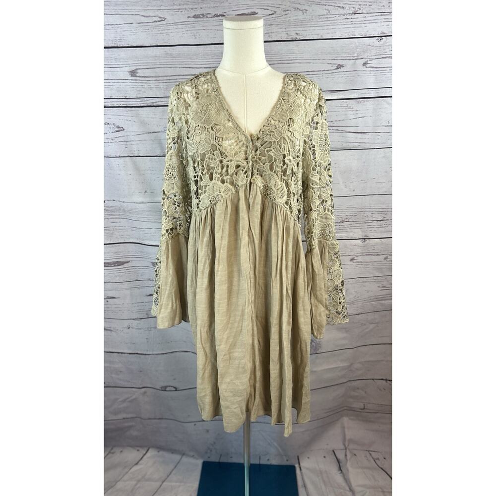 Boho Lace Dress Womens Medium Long Sleeve Crochet Lace Mini NWT